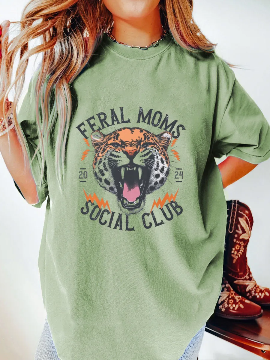 Vintage Feral Moms Social Club Oversize Graphic Tee