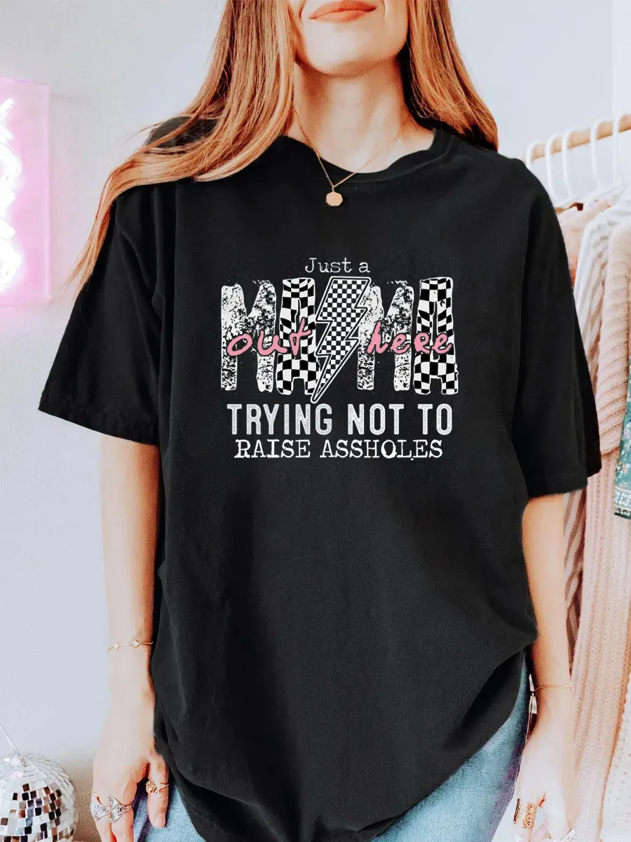 Vintage Just A Mom Out Here Oversize Graphic Tee