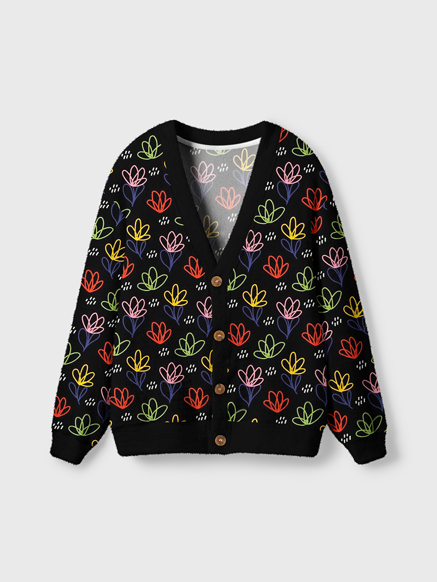 Vintage Minimalist Line Art Abstract Florals Cardigan Sweaters