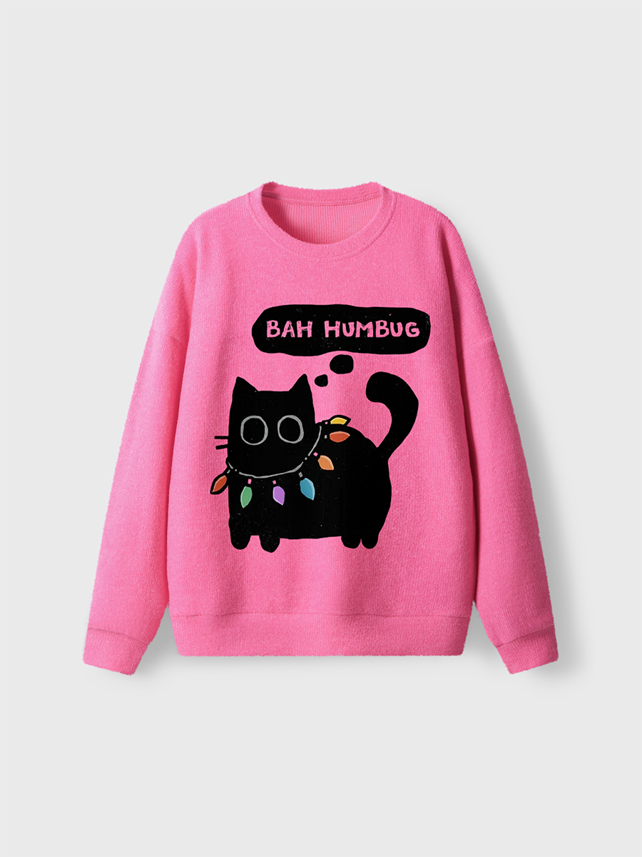 Vintage Bah Humbug Cat Fuzzy Sweater
