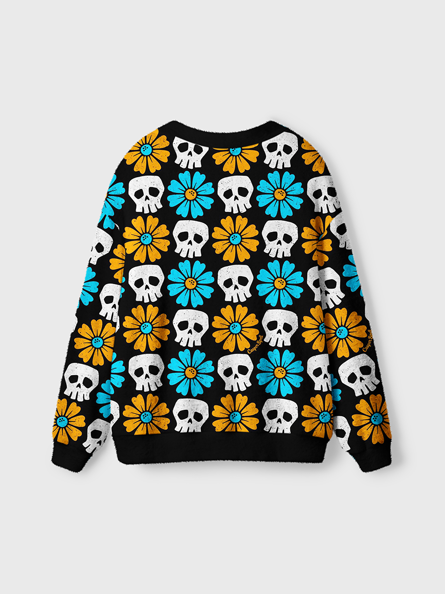 Vintage Retro Distressed Daisies And Skulls Cardigan Sweaters