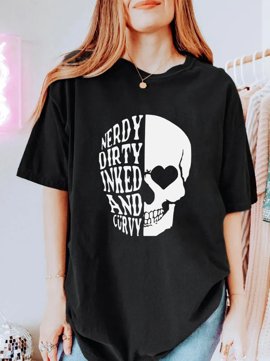 Vintage Nerdy Dirty Inked And Curvy Oversize Graphic Tee