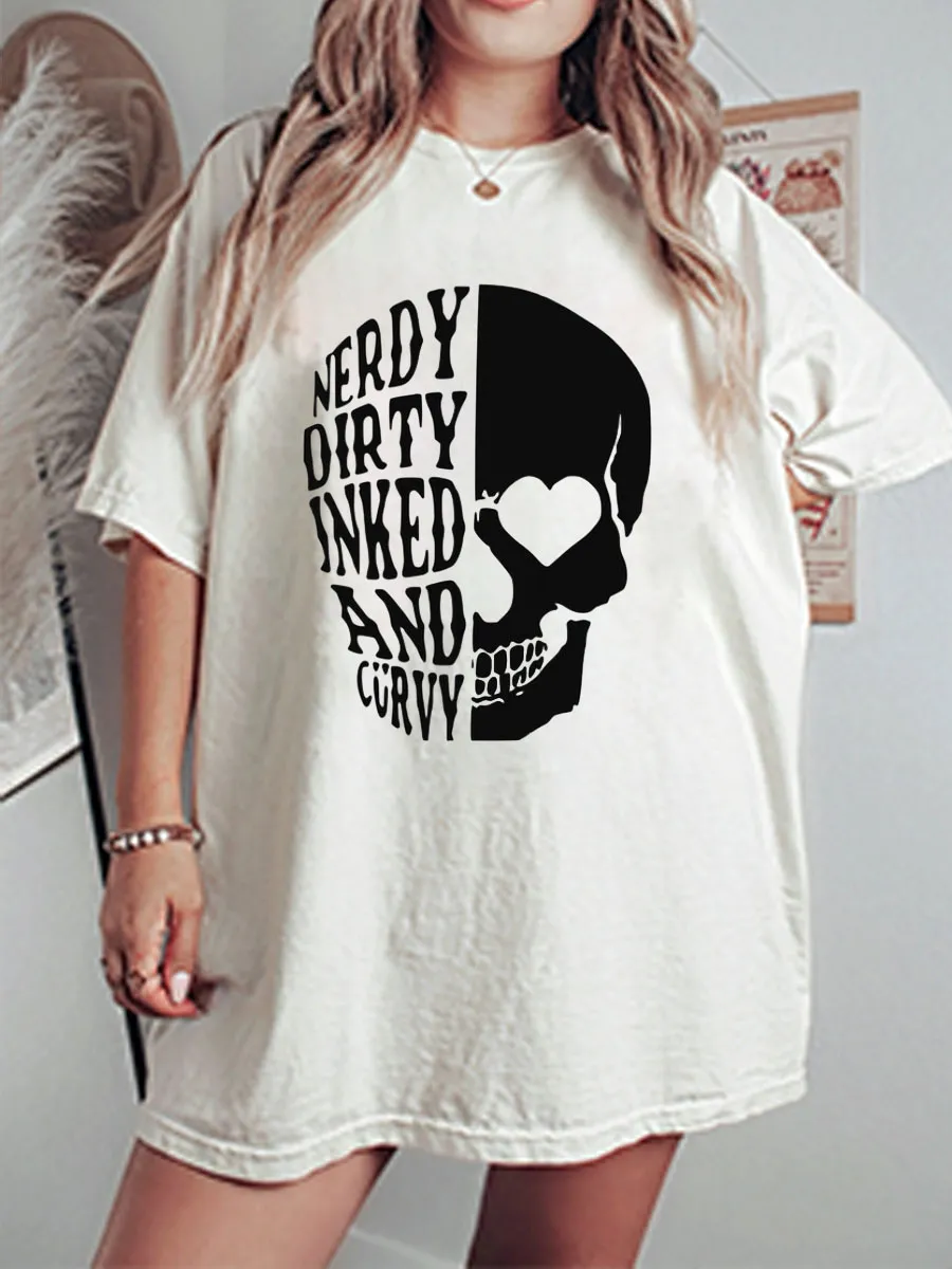 Vintage Nerdy Dirty Inked And Curvy Oversize Graphic Tee