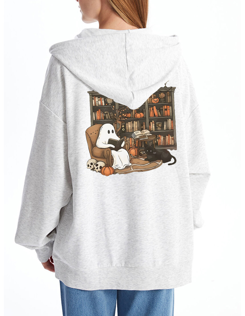 Vintage Ghost Reading Books Zip Hoodie