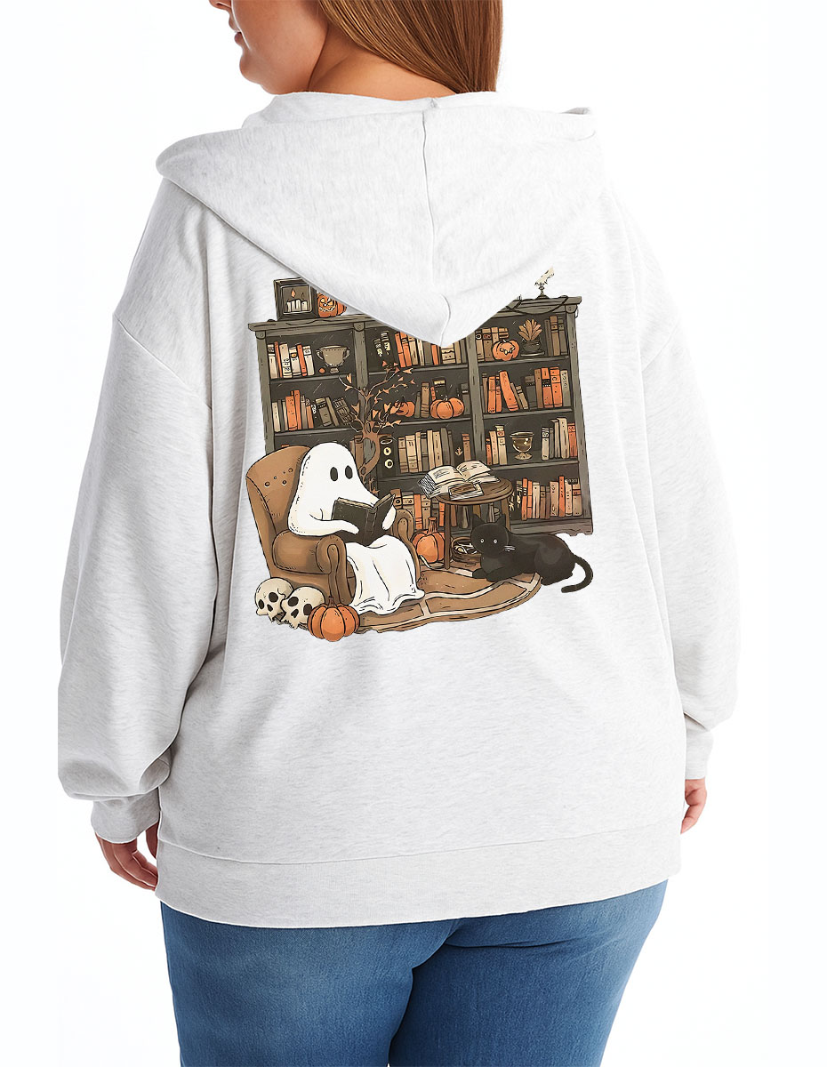 Vintage Ghost Reading Books Zip Hoodie