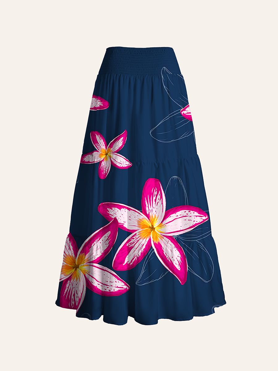 Vibrant Tropical Fuchsia Plumeria Convertible Maxi Skirts
