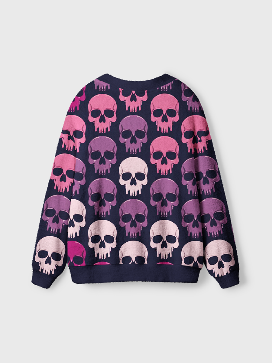 Vintage Gradient Drip Skulls Cardigan Sweaters