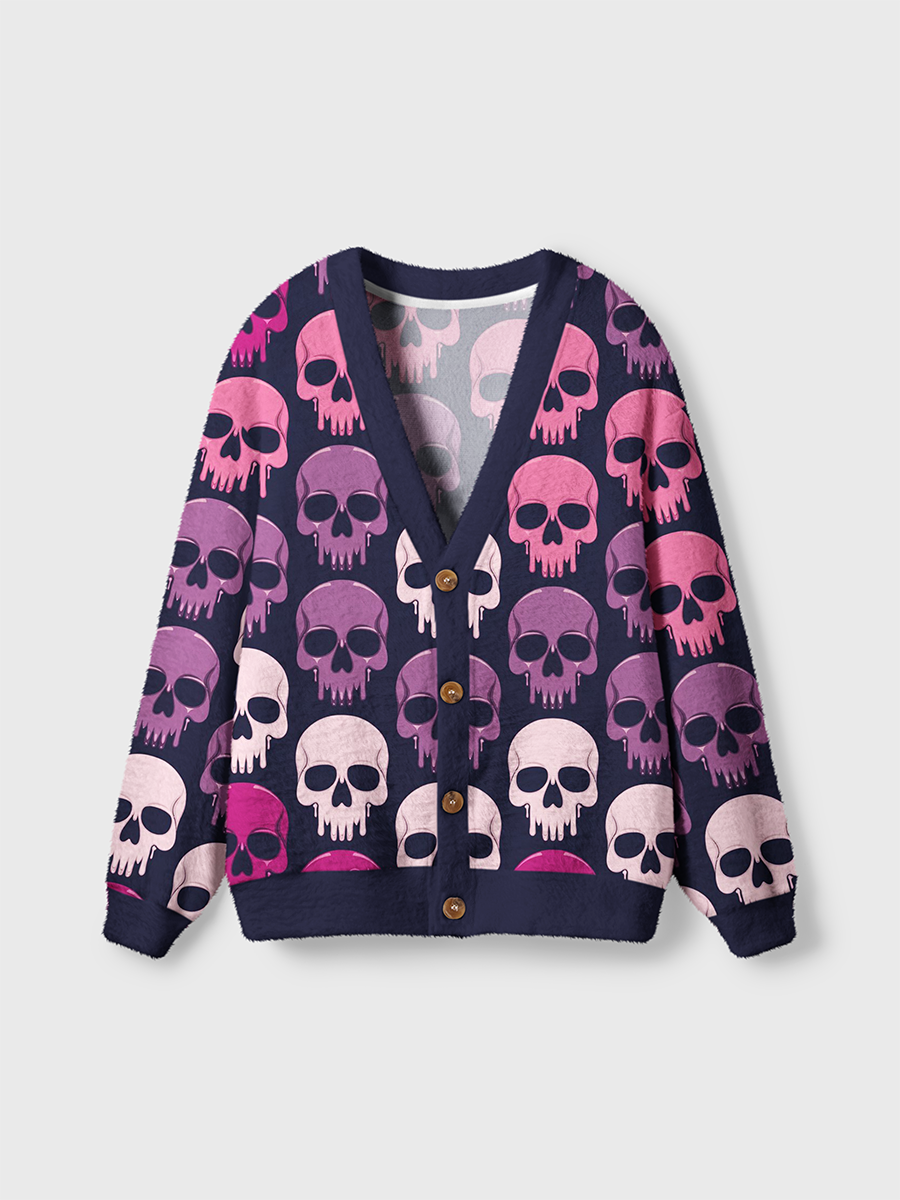 Vintage Gradient Drip Skulls Cardigan Sweaters