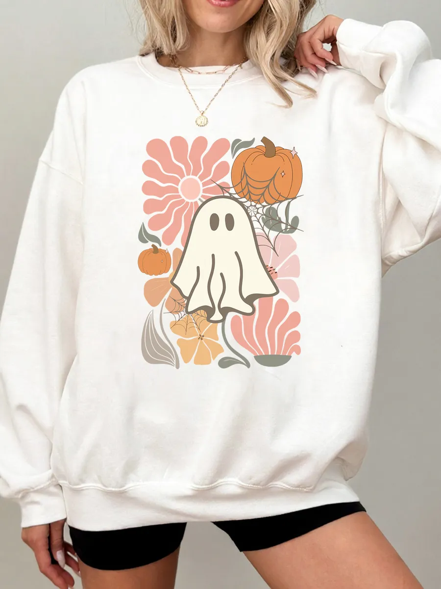 Vintage Floral Ghost Oversize Graphic Sweatshirt
