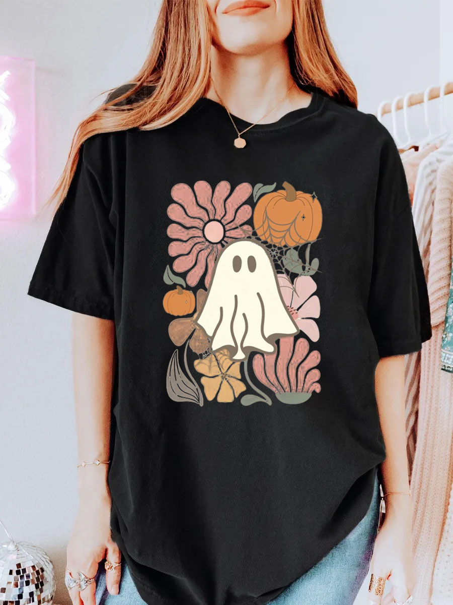 Vintage Floral Ghost Oversize Graphic Tee