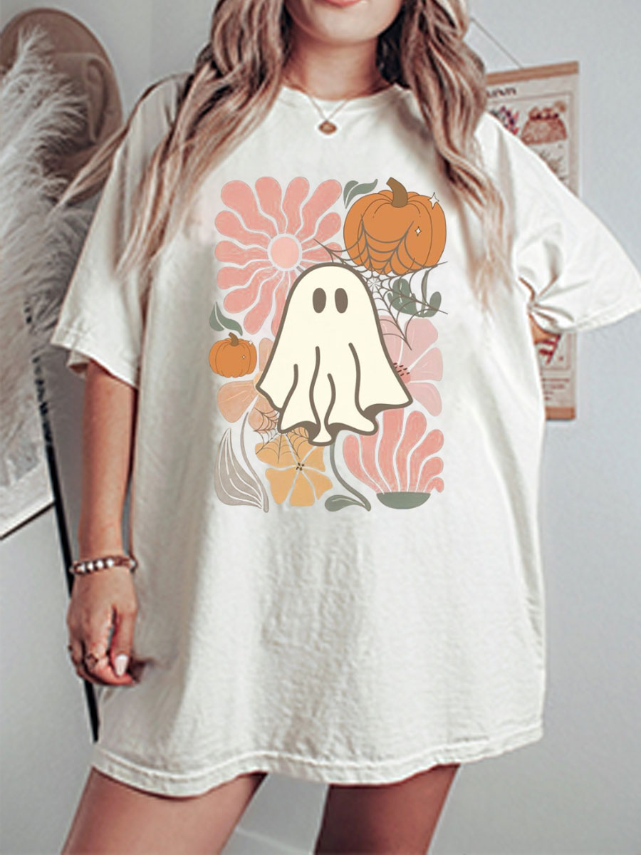 Vintage Floral Ghost Oversize Graphic Tee