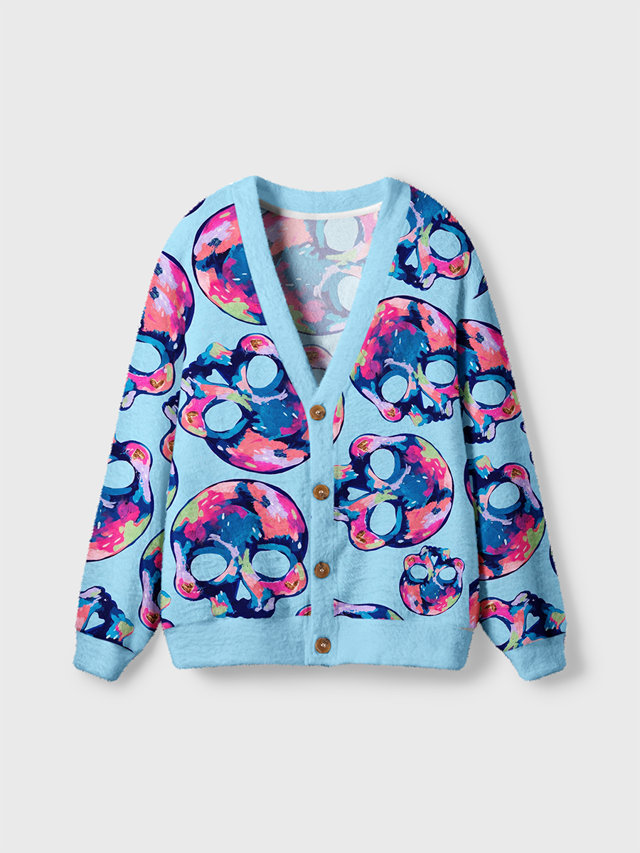 Vintage Abstract Graffiti Colorful Artistic Skulls Cardigan Sweaters