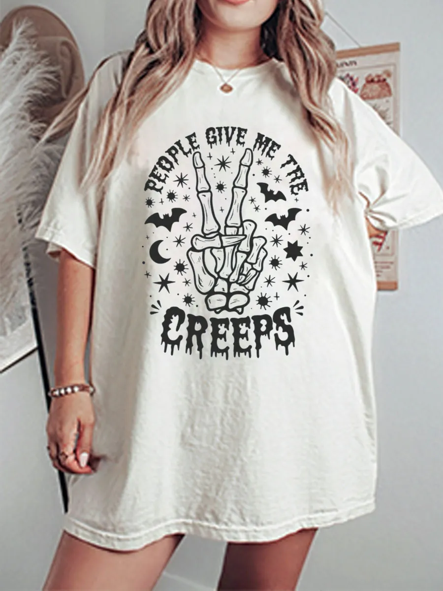 Vintage People Give Me The Creeps Oversize Graphic Tee