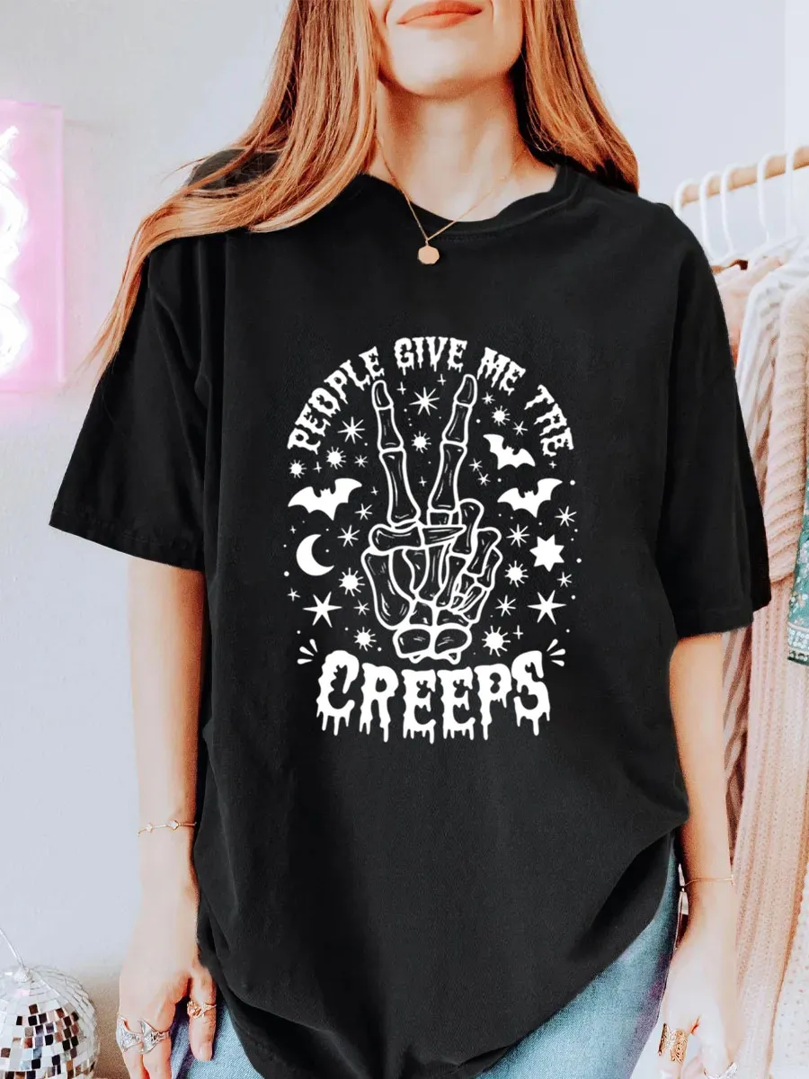 Vintage People Give Me The Creeps Oversize Graphic Tee