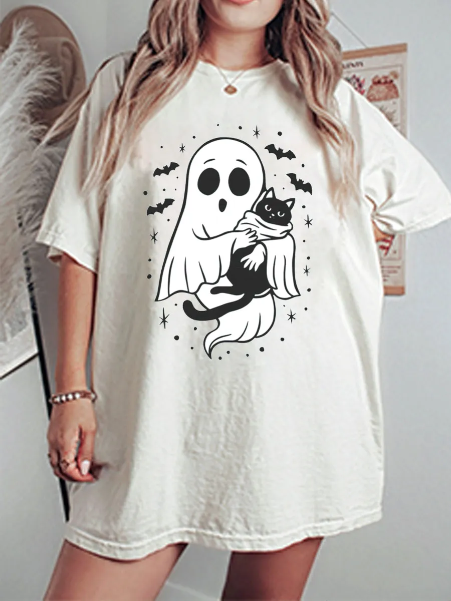 Vintage Black Cat Boo Oversize Graphic Tee