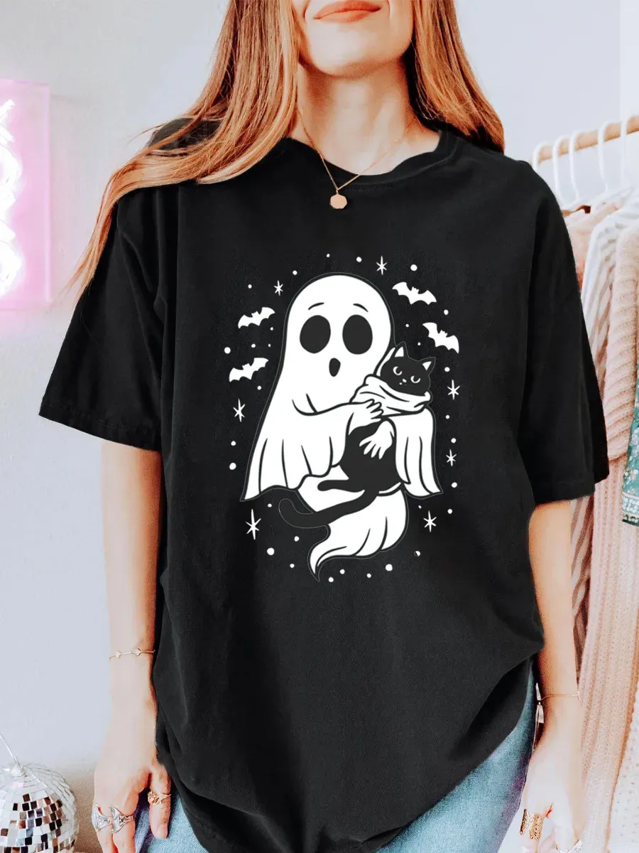 Vintage Black Cat Boo Oversize Graphic Tee