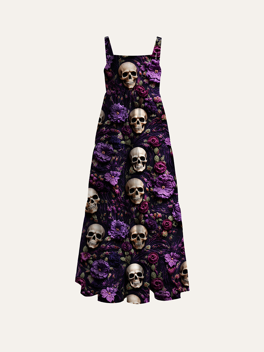 Gothic 3D Textured Floral Adjustable Wide Straps Maxi Dress