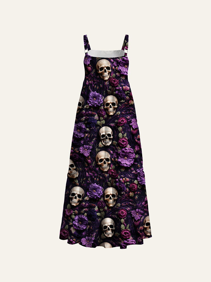 Gothic 3D Textured Floral Adjustable Wide Straps Maxi Dress
