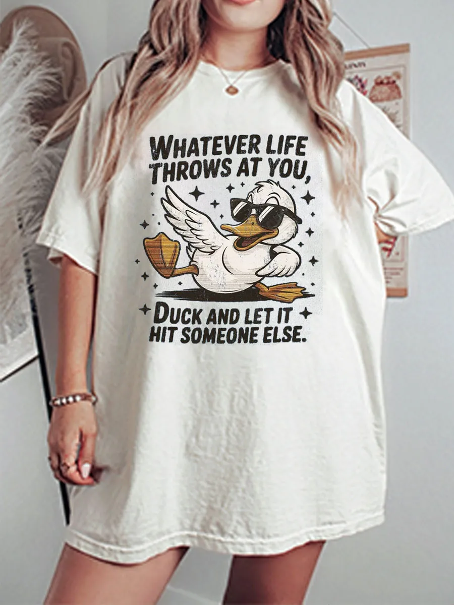 Vintage Whatever Life Throws At You Oversize Graphic Tee