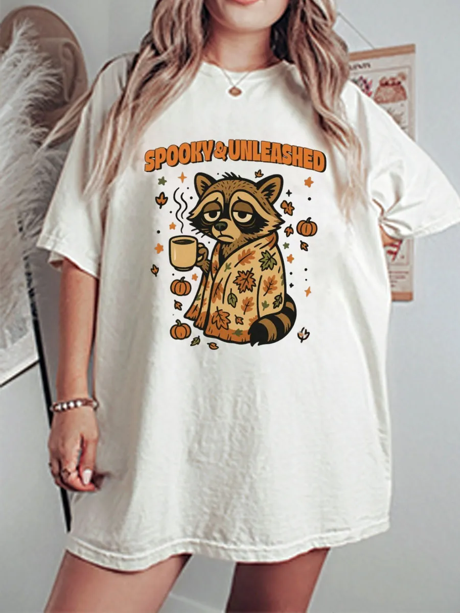 Vintage Spooky And Unleashed Oversize Graphic Tee