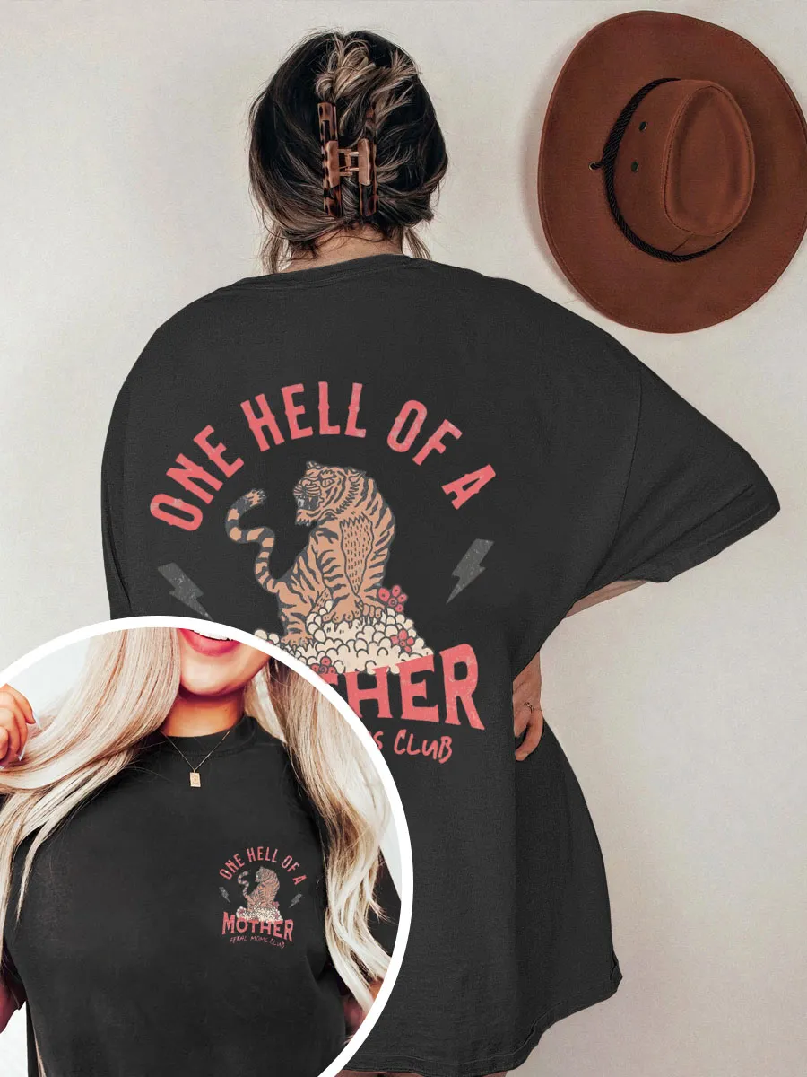 Vintage One Hell Of A Mother Trendy Oversize Graphic Tee