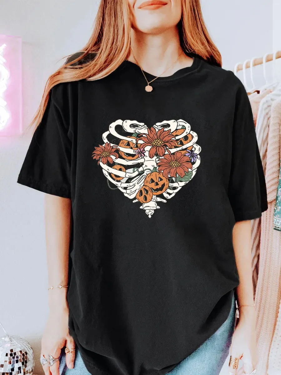 Vintage Floral Skull Boho Oversize Graphic Tee