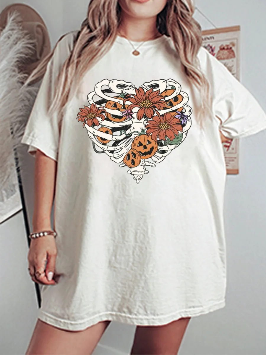 Vintage Floral Skull Boho Oversize Graphic Tee