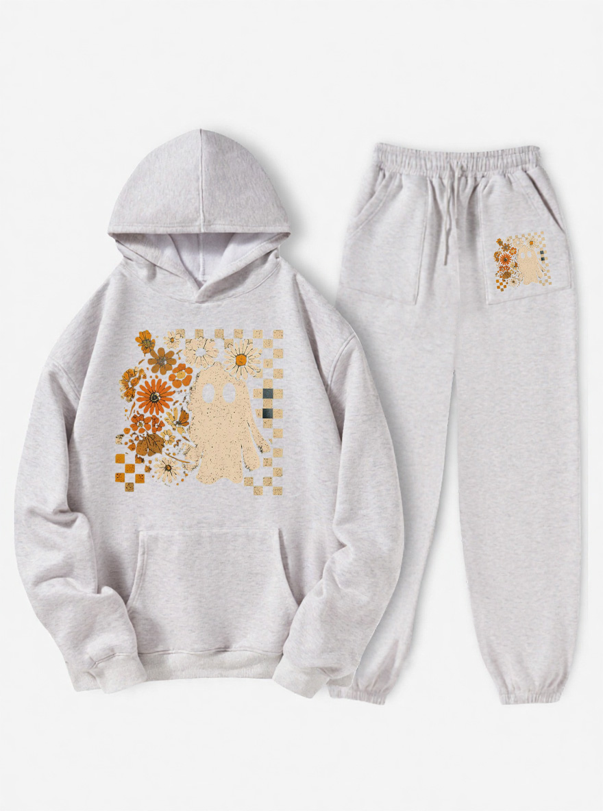 Vintage Checkered Ghost Fleece Hoodie Suit