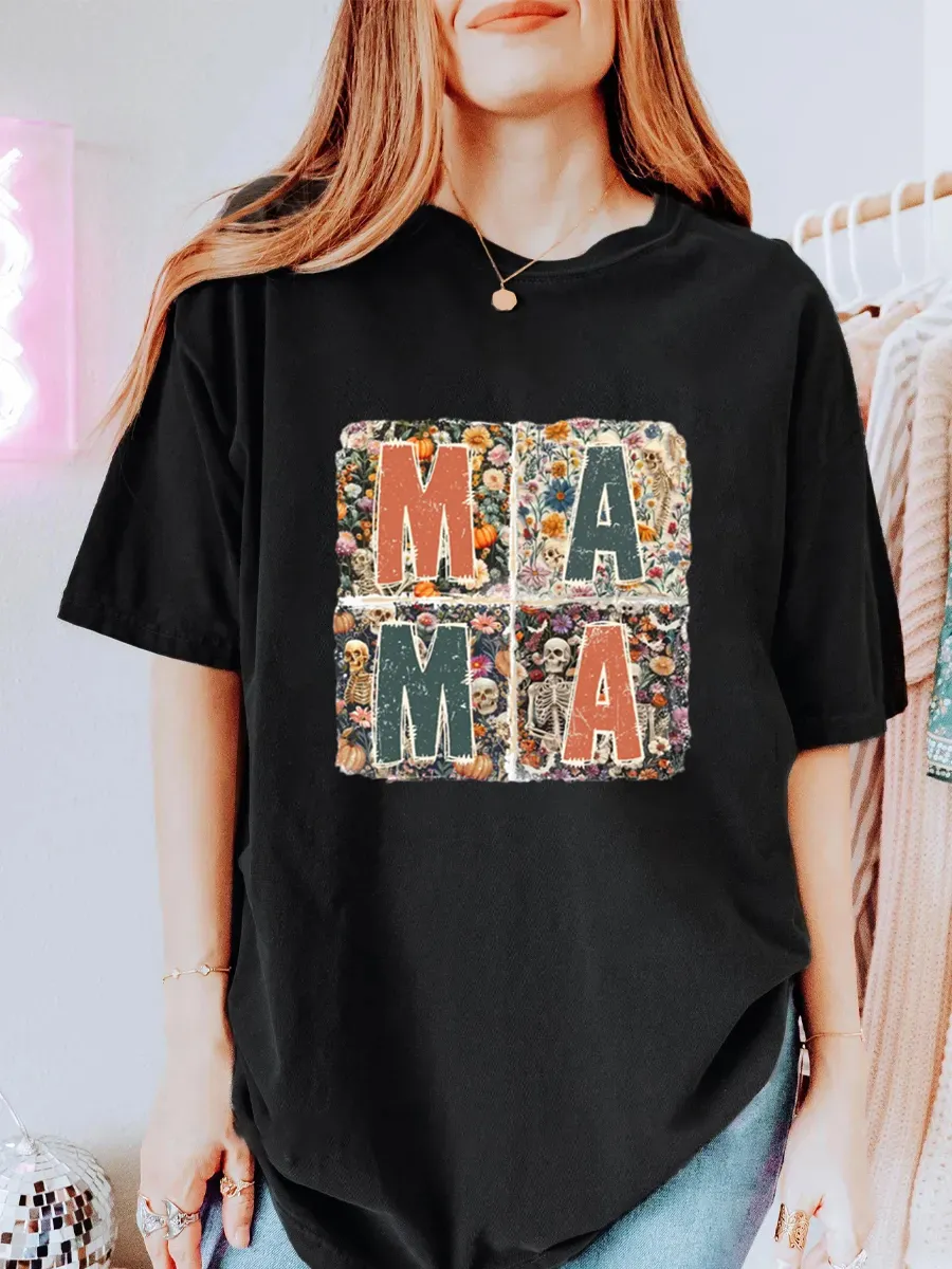 Vintage Spooky Mama Floral Oversize Graphic Tee
