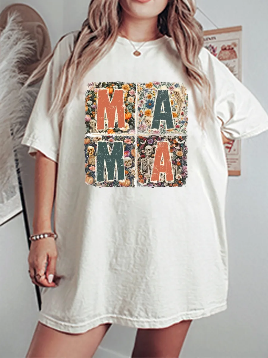Vintage Spooky Mama Floral Oversize Graphic Tee