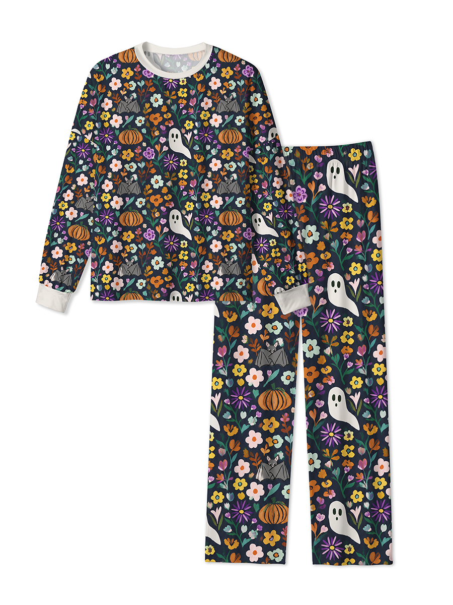 Vintage Dark Floral Ghost Bat Autumn Vintage Flower Halloween Pajama
