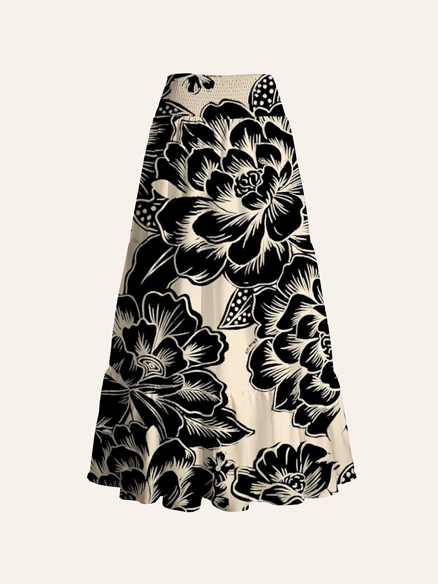 Vintage Black Line Peony Convertible Maxi Skirts