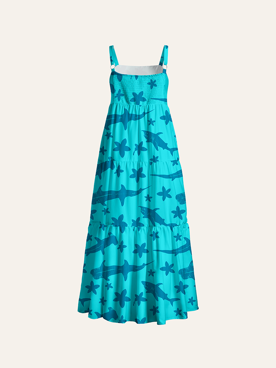 Modern Tropical Silhouette Marine Adjustable Wide Straps Maxi Dress