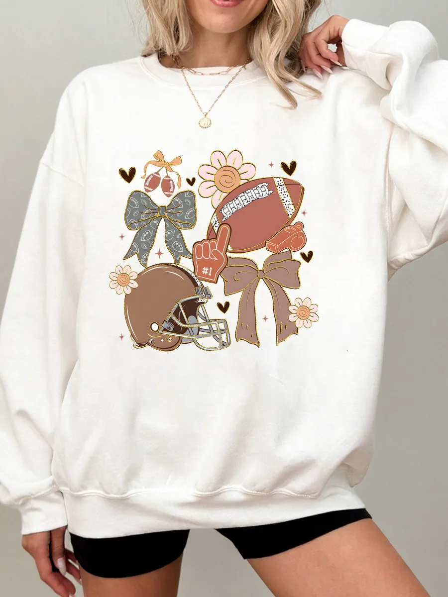 Vintage Fall Football Oversize Graphic Sweatshirt