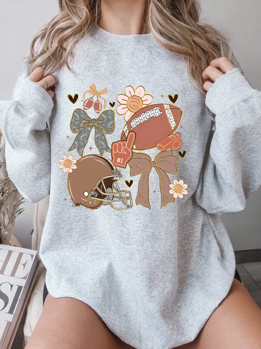 Vintage Fall Football Oversize Graphic Sweatshirt