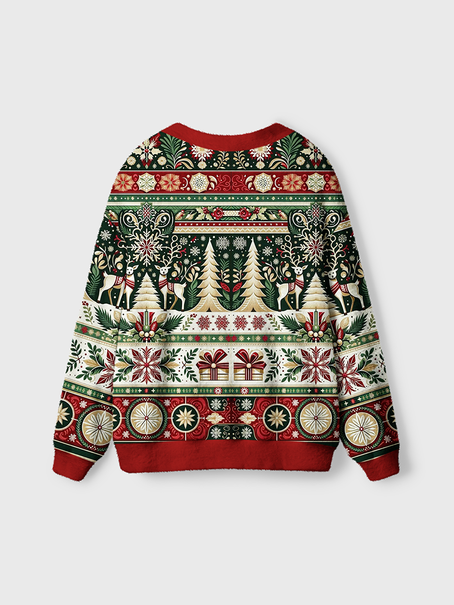 Vintage Classic Traditional Christmas Stripes And Reindeer Cardigan Sweaters