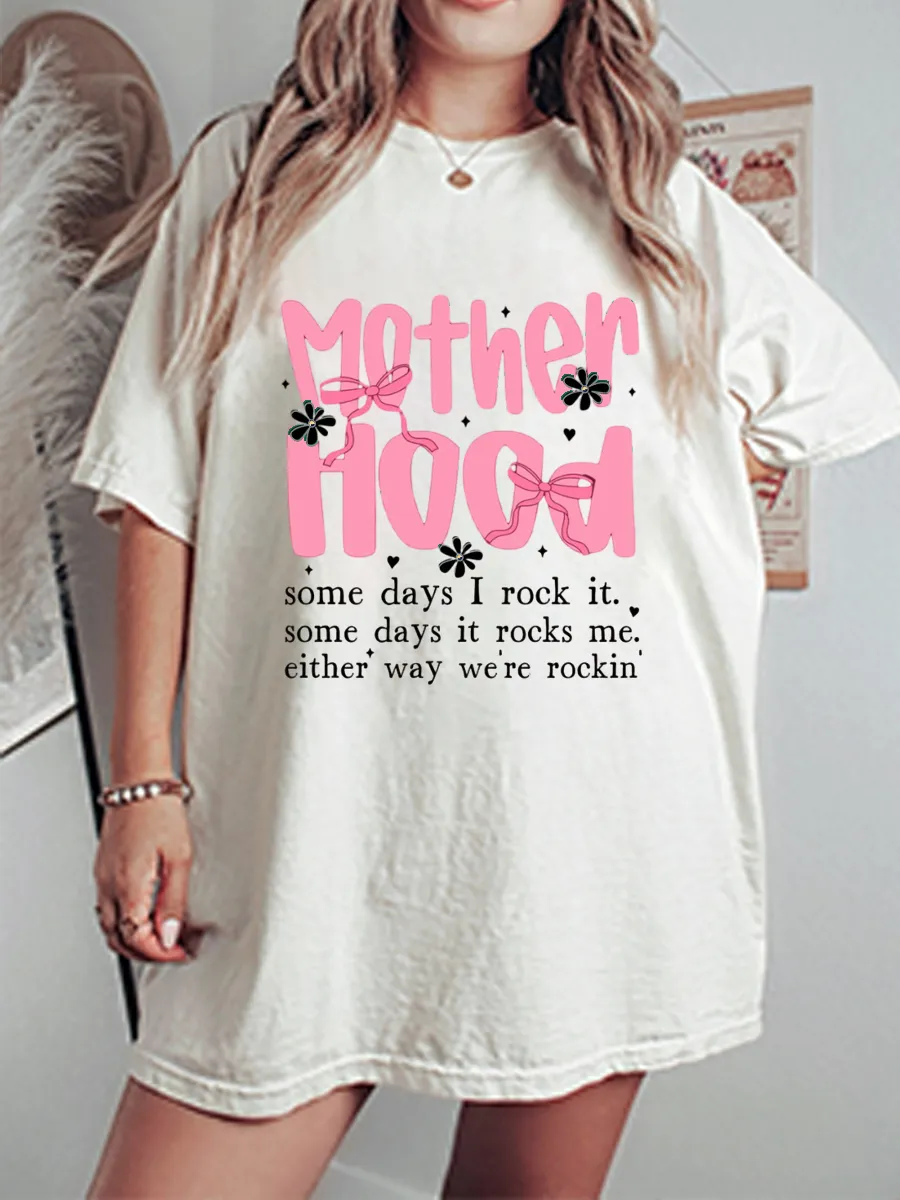 Vintage Motherhood Coquette Bow Checker Oversize Graphic Tee