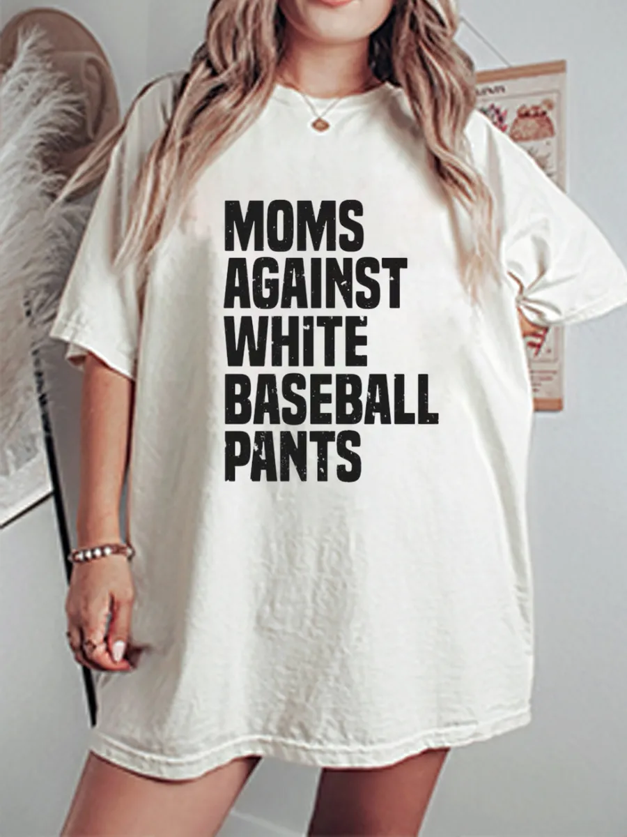 Vintage Moms Against White Baseball Pants Oversize Graphic Tee