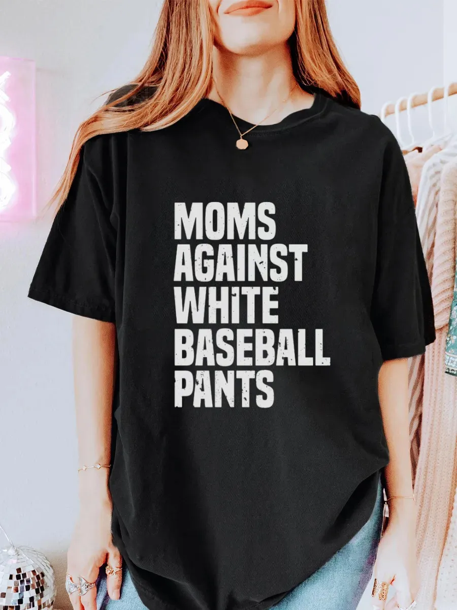 Vintage Moms Against White Baseball Pants Oversize Graphic Tee