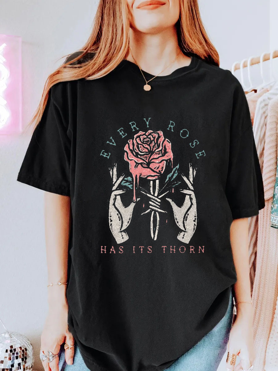 Vintage Every Rose Has Its Thorn Oversize Graphic Tee