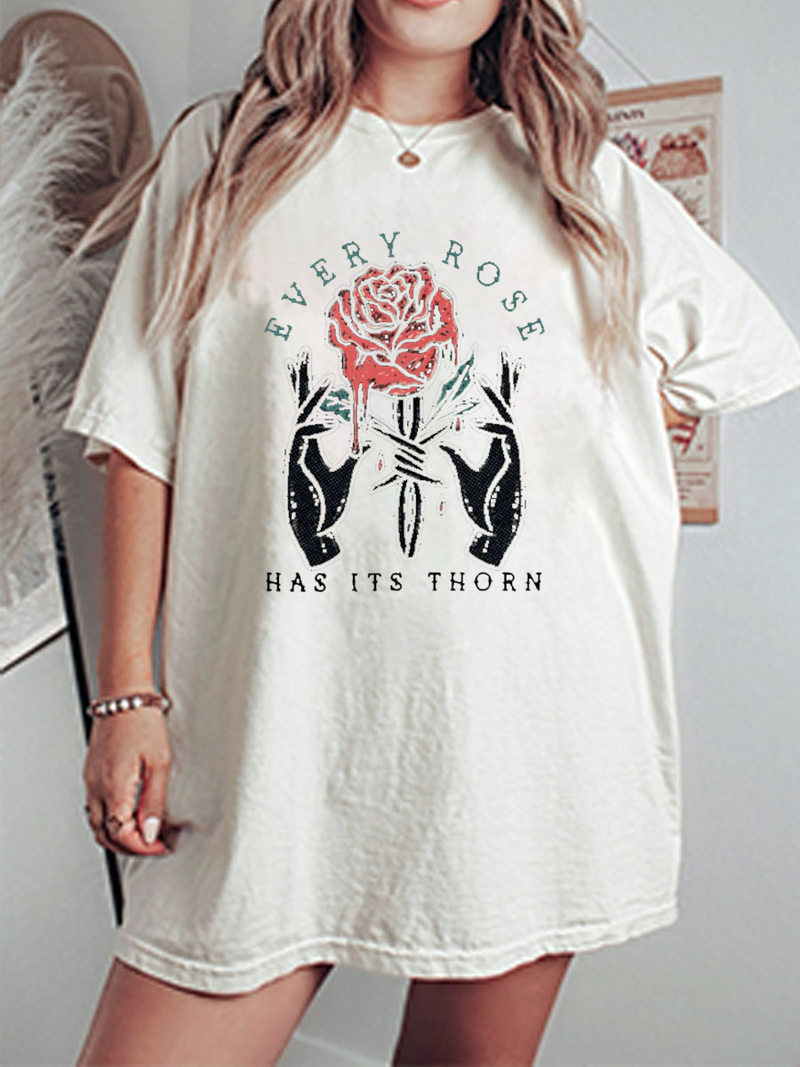 Vintage Every Rose Has Its Thorn Oversize Graphic Tee