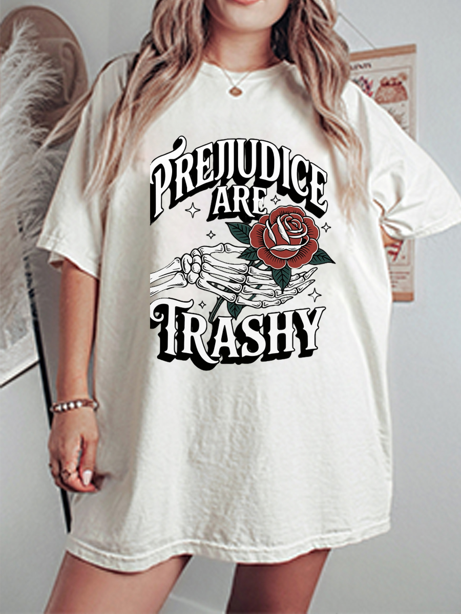 Vintage Skeleton And Rose Oversize Graphic Tee