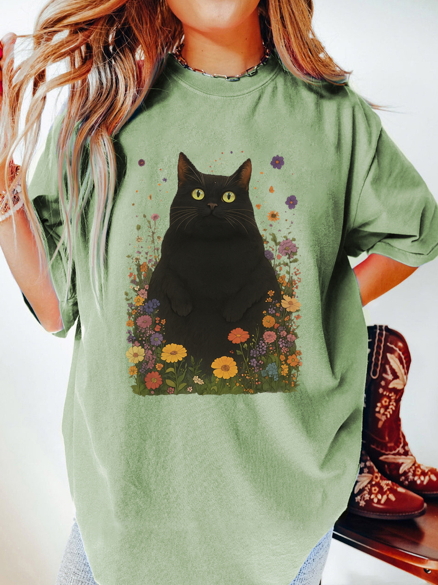 Vintage Black Cat Oversize Graphic Tee