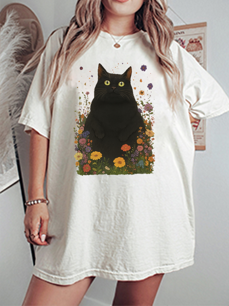 Vintage Black Cat Oversize Graphic Tee