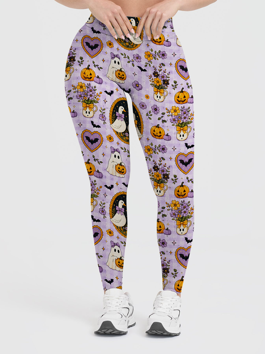 Vintage Gingham Duck Ghost Retro Halloween Leggings