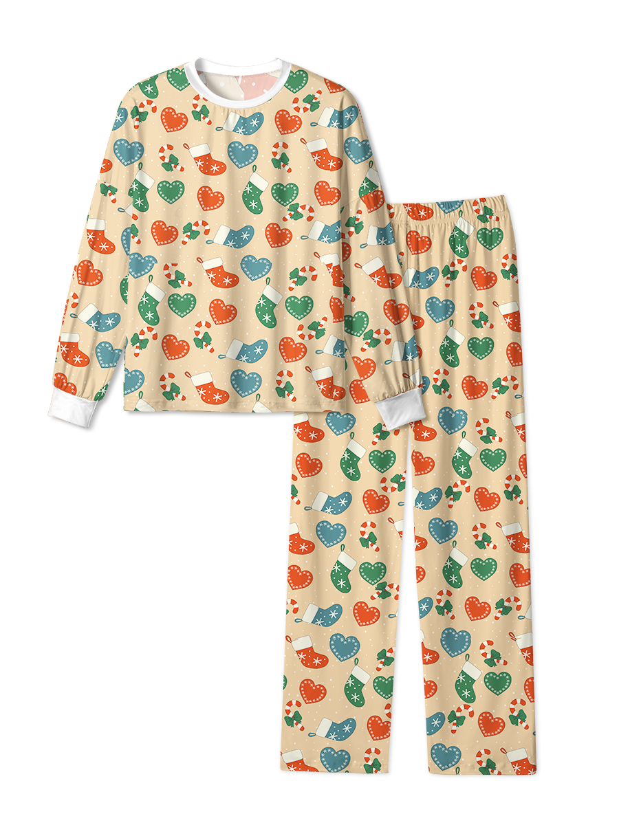 Vintage Beige Socks Hearts Candy Christmas Pajama