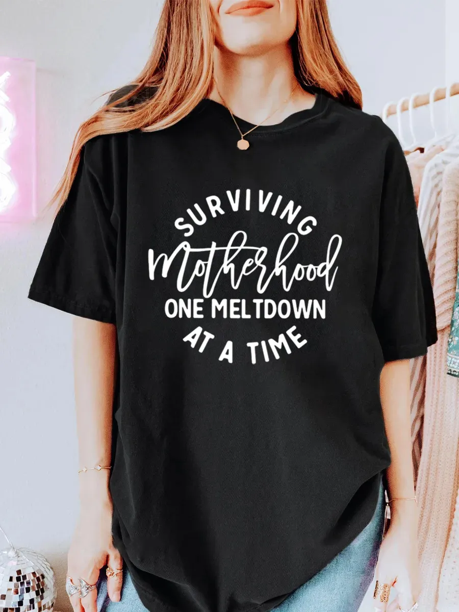 Vintage Surviving Motherhood One Meltdown At A Time Oversize Graphic Tee