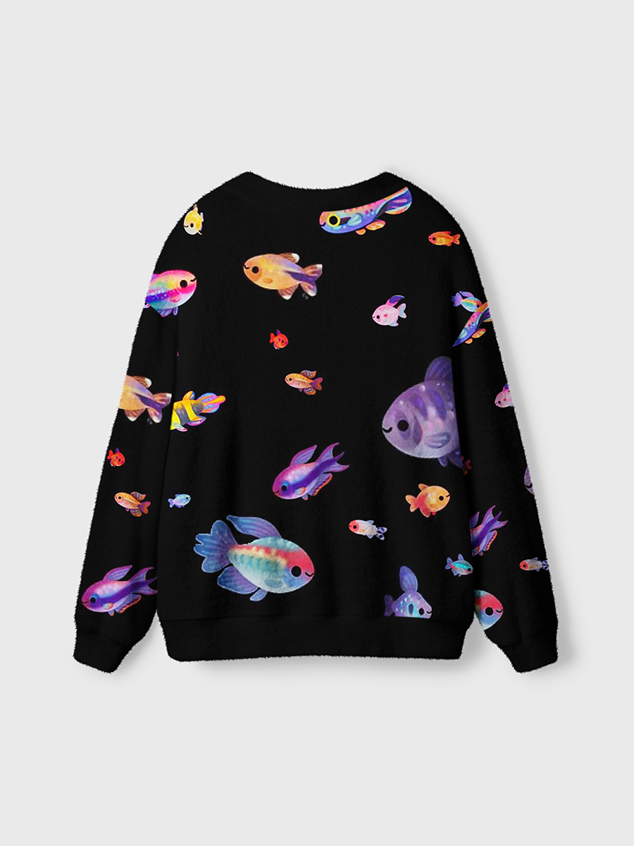 Vintage Cute Neon Tropical Fish Cardigan Sweaters