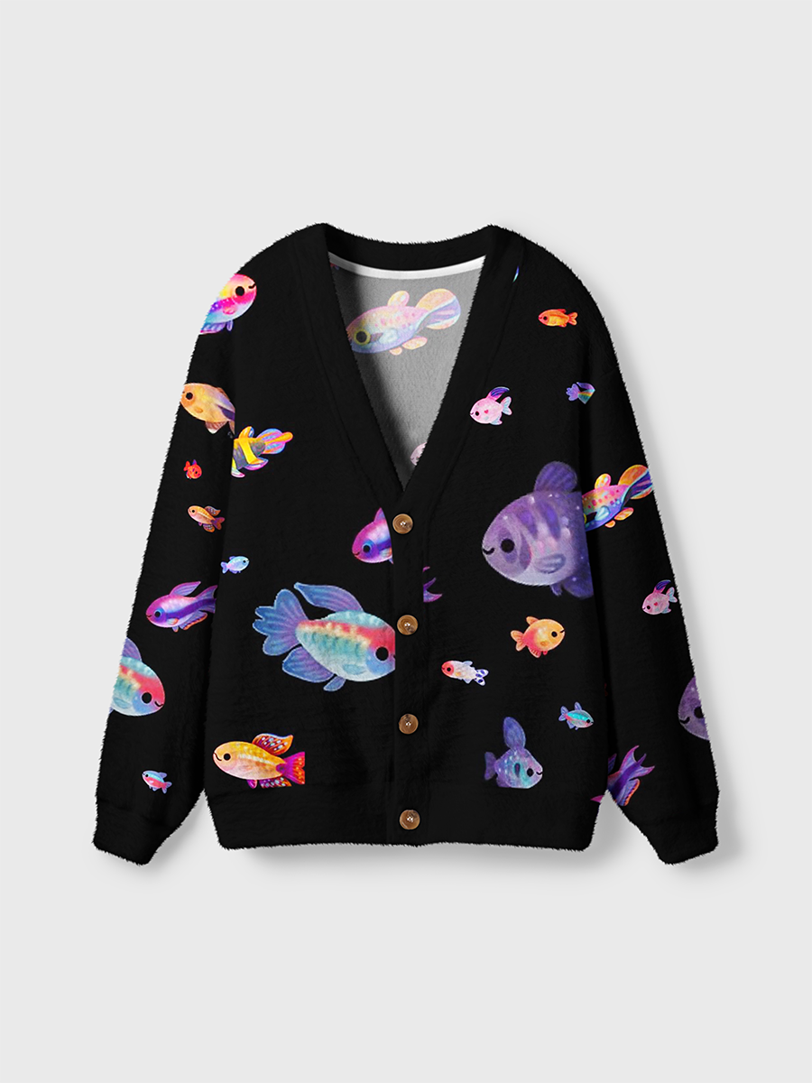 Vintage Cute Neon Tropical Fish Cardigan Sweaters