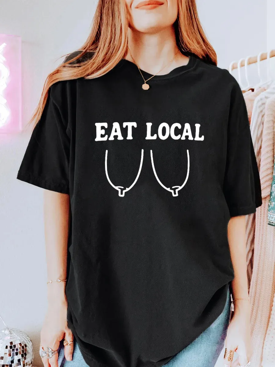 Vintage Eat Local Mom Oversize Graphic Tee